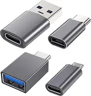 USB C to USB Adapter (4 Pack) 3.1 USB C Female to USB Male Adapter, USB C to Micro USB Adapter OTG, Type C Charger Converter Compatible with iPhone, PC, Samsung, iPad, Laptop, MacBook, Google, AirPods