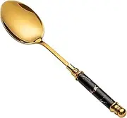 Tablespoons Golden Spoon European Style High-Value Stainless Steel Spoon Creative Personality Rice Spoon Ceramic Long Handle Exquisite Retro Spoon 1pcs Serving Spoon (Color : Black)