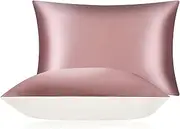 DISANGNI 100% Mulberry Silk Silk Pillowcase, Used for Hair and Skin, Envelope Type, Silk on one Side and Tencel on The Other Side (1pc Queen Size 20" x30" Pink)