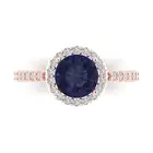 2.40ct Round Cut Halo Blue Sapphire Promise Bridal Engagement Ring 14k Rose Gold