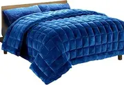 Giselle Bedding 500GSM Faux Mink Quilt, 240 x 210cm Comforter King Quilts Bed Couch Heavy Weighted Fleece Throw Blanket for Winter, Soft Warm Polyester Filling Baffle Box Navy Blue