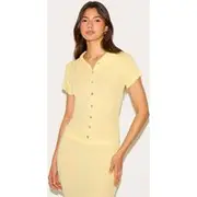 Lemon Filagree Button Through Short Sleeve Top, Lemon