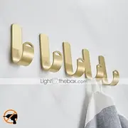 5PCS Robe Hook Brass Self Adhesive Brushed Golden Wall Mounted Hook For Bathroom/Kitchen