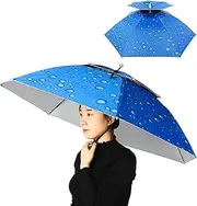 Double Layer Umbrella Hat Women Men Folding Sun Rain Cap with Adjustable Head Band for Fishing Camping Hiking