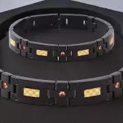 Black Titanium Bracelet with Gold Plated Steel Inlay & Natural Orange Sapphire's