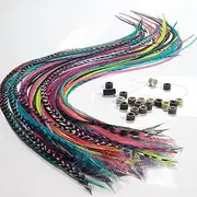 Feather hair Extensions Feather Hair Extensions 100% Real Rooster Feathers Long Rainbow Colors 20 Feathers With 20 Beads And 1 Loop Tool Kit By