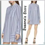 NWT BCBG MAXAZRIA SIZE XS Lucile Ruffle Striped Button Up Shirt Dress MSRP $248