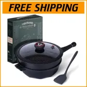 Versatile 11" Nonstick Deep Frying Pan - 5 Quart with Temperature Indicator Lid