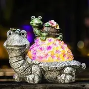 YANFLERENT Solar Flower Turtles Statue for Outdoor, Waterproof Outside Tortoise Figurines Decor with LED Lights, Suitable for Garden, Yard, Lawn, Porch, Patio, Balcony - Gifts for Grandma Mom Women