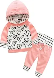 [EISHOW] Cute Infant Newborn Baby Girls Heart Pattern Tops Hoodies Sweatsuit Long Pants 2Pcs Outfits Casual Clothes Set