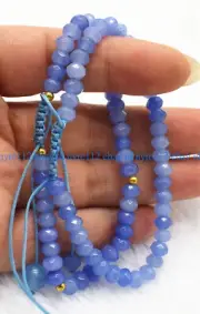 2 Pcs 4x6mm Fashion Faceted Blue Jade Gemstone Rondelle Beads Bracelets 7.5" AAA