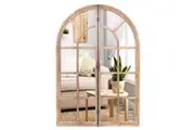 Costway Farmhouse Wall Mounted Decorative Mirror Rustic Arched Window Pane Mirror