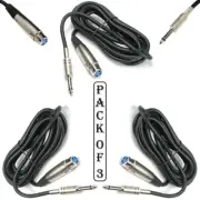 3x 10Ft XLR 3Pin Female Jack to 1/4" 6.35mm Mono Male Plug Microphone Mic Cable