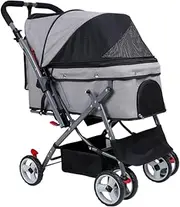 Pet Stroller Dog Stroller Cat Stroller Foldable Dogs Cats Pet Strollers for Small Medium Travel with Wheels, 600D Oxford Cloth Folding Pet Stroller Dog Pram Dog Cat(Color:Grey)