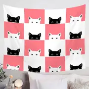 Pink White Panel and Black White Cats Tapestry