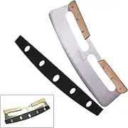 DflowerK Pizza Cutter Rocker Stainless Steel Slicer Knife with Wooden Handles & Protective Cover, Good Kitchen Tool - 14 Inch
