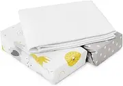 FlyIdeas 3 Pcs Set Bedside Crib Fitted Sheets 90x55 cm | 2 Fitted Sheets & 1 Waterproof Mattress Protector - Soft Breathable - Compatible with Co-Sleeping Next to Me Mattresses 50x90 52x90 and Similar