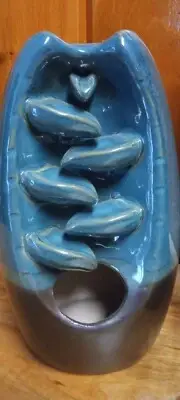 Waterfall Incense Burner Backflow Incense Seat Pottery Blue Green Brown 8"