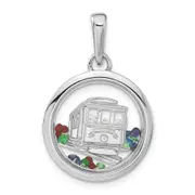 Sterling Silver Rhodium-Plated Cable Car & Floating Glass Beads Pendant