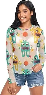 [RPLIFE] Cute Monster Splash Mesh Long Sleeve Tops for Women, Sheer Mesh Tops for Women S-XXL