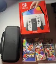 NEW Nintendo Switch Oled + Case + Screen Protector + Stylist + 3 Brand New Games