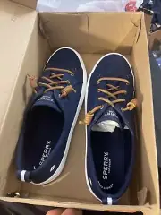 Sperry Top Sider Crest Vibe Shoe Sz 11M Linen Navy Blue Boat Slip On Womens New