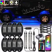 12X Neon LED Rock Light Pod Strip bluetooth APP Underglow for Offroad Car Truck