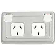 Clip On Double Power Point, Satin Chrome White