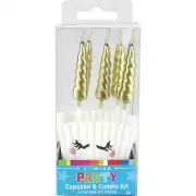 Unicorn Cupcake Decorating Kit 5 Baking Cups Patty Pans 5 Gold Horn Candles