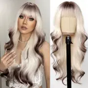 Platinum Blonde Wigs Human Hair with Bangs - Long Length, Curly Style, Caples...