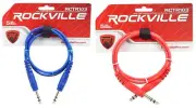 2 Rockville 3' 1/4'' TRS to 1/4'' TRS Cable 100% Copper (Red and Blue)
