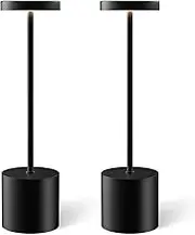 2 Pack Cordless Table Lamp Rechargeable, 3 Light Modes Led Touch Lamp with 4000mAh Battery, Portable Lights Outdoor, Bedside Table Lamp for Bedroom & Living Room, Black Battery Powered Table Light