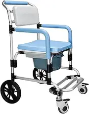 Toilet Adult Wheelchair Commode Chair Wheelchai Shower Chair with Arms and Wheels Moving Bedside Commode Shower with Brake Wheelchair Lightweight Walker Disabled(A)