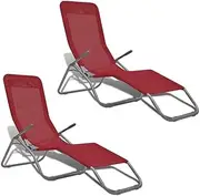Sun Loungers Set of 2, Outdoor Adjustable Folding Chaise Lounge Chairs, Red Textilene and Steel Frame, 142 x 57.5 x 102 cm, Patio & Pool Furniture, Indoor/Outdoor Use, Max Load 120 kg