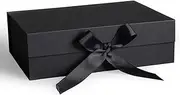 Folding Gift Box with Satin Ribbon for Present, Bridesmaid Proposal/Birthday/Party/Wedding/Corporate Gift, Cardboard Gift Wrap Boxes Bulk for Crafting (Small 26.5 x 19 x 8, Black)