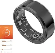 Fitness Tracker Smart Ring, Step Counter for Walking, Heart Rate Blood Oxygen Calorie Sleep Tracker Health Ring, IP68 Waterproof Design, Stainless Steel, 5-7 Days Battery Life(Black1, US7)