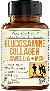 Collagen Glucosamine Chondroitin Sulfate with Boswellia Extract, MSM, Bromelain, Quercetin and L-Methionine - Joint Support Supplement for Relief & Healthy Muscle, Cartilage, Bones, Hair, Skin & Nails