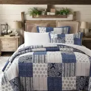 DaDa Bedding Denim Blue Elegance Patchwork Floral Bedspread Set - 100% Cotton...