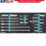 22-Piece Drive Tool Set Socket Extensions Adapters Universal Joints Cr-V Steel
