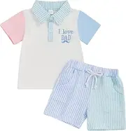 [Kavousa] Toddler Baby Boy Clothes Summer Short Sleeve Lapel Shirt and Shorts Set Toddler Boy Color Block Outfits