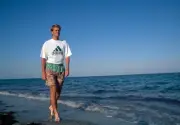 Stefan Edberg of Sweden walking on the beach during the Lipton Int- Old Photo