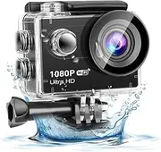 zolyet 1080P Ultra HD Action Camera with 2.0in Screen 12MP 30m -Shaking 120°Wide Angle with Case Adapters Black
