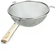 Stainless Steel Fine Double Mesh Strainer Colander Sieve Sifter With Wooden Hand