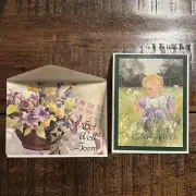 Vintage 80s 90s - Set of 2 - Purple Flowers Florals Little Girl - Get Well Wish