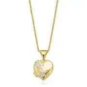 9ct Two Tone Gold 10mm Flower Engraved Heart Locket