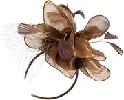 [FRCOLOR] Women Fascinator Hat Headband with Detachable Flower Clip for Tea Parties Weddings and Banquets Elegant Mesh Design for Special Occasions and Photography Coffee