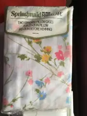 Vtg Springmaid Marvelaire 2 Standard Pillow Cases White Pink Blue Floral Sealed