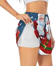 [FSCEV] Santa Claus and Snowman Women's Athletic Shorts Summer Daily Leisure Loose Drawstring with Liner