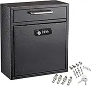 AdirOffice Ultimate Drop Box Wall-Mounted Mailbox - Hanging Secured Postbox - Durable Spacious Key or Combination Lock Box Perfect for After Hours Deposits Payments Key and Letter Drop (Medium, Black)