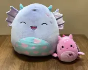 Squishmallows 12” Strobe Purple Sea Monster NWT Plush 5” Artin Lochness Set
